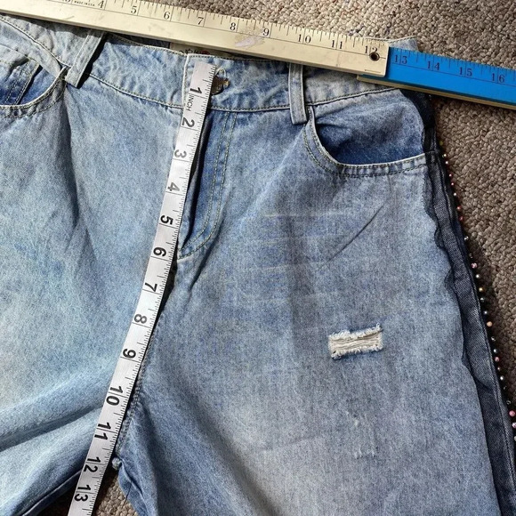 Vtg 90s Jeans Fairy Goth Destress Wide Leg High Rise Women’s S Korea Design Blue - Picture 2 of 13